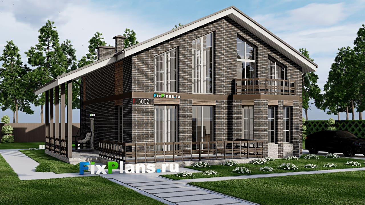 Одноэтажный дом с мансардой  F-6002 — фасад
