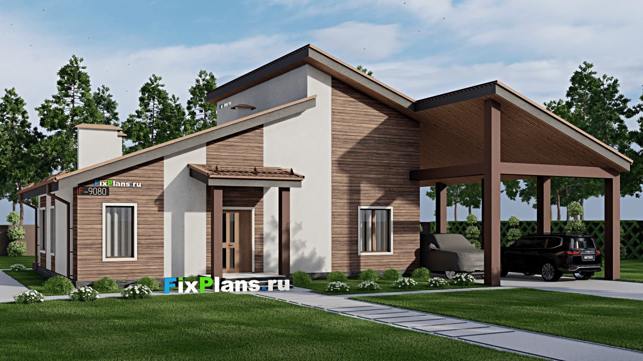 Одноэтажный дом F-9080 — фасад