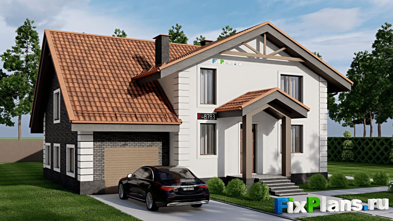 Одноэтажный дом с мансардой  F-8783 — фасад