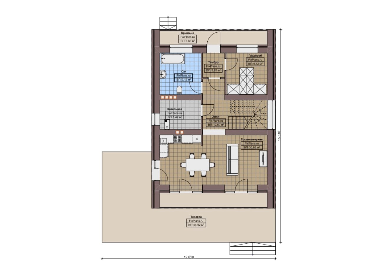 Планировка Одноэтажный дом с мансардой  F-6020