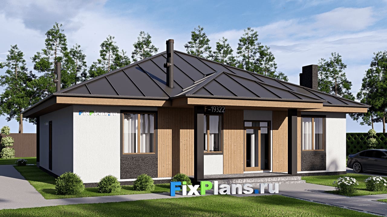 Одноэтажный дом F-19322 — фасад